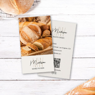 Bäckerei-Monogramm-Logo-Foto QR Neutrale Tönung Visitenkarte