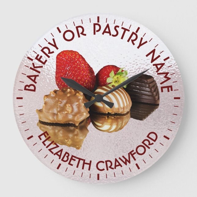 Bäckerei oder Konditorei Süßigkeiten Kuchen mit Ih Große Wanduhr (Vorderseite)