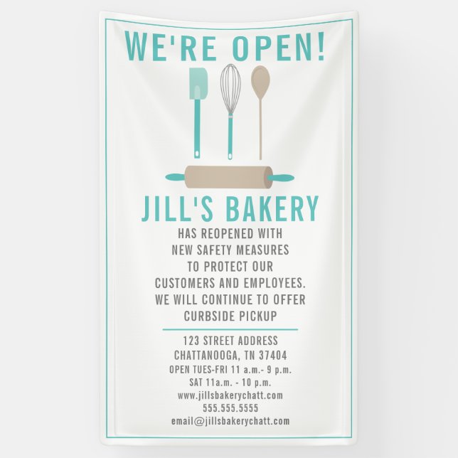 Bäckerei Offene Aquamarine Küche Restaurant Banner (Vertikal)