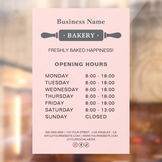 Bäckerei Öffnungszeiten Rolling Button Pink Fensteraufkleber (Blatt 2)