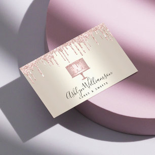 Bäckerei Pink Cake Gold Glitzer Tropfen Dessert Go Visitenkarte