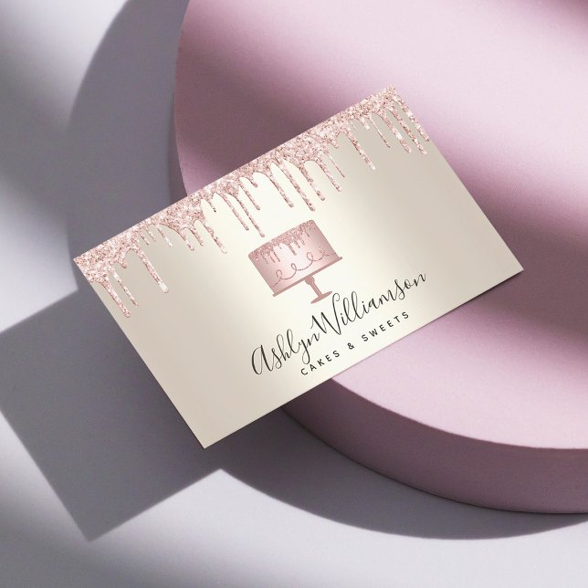 Bäckerei Pink Cake Gold Glitzer Tropfen Dessert Go Visitenkarte (Von Creator hochgeladen)