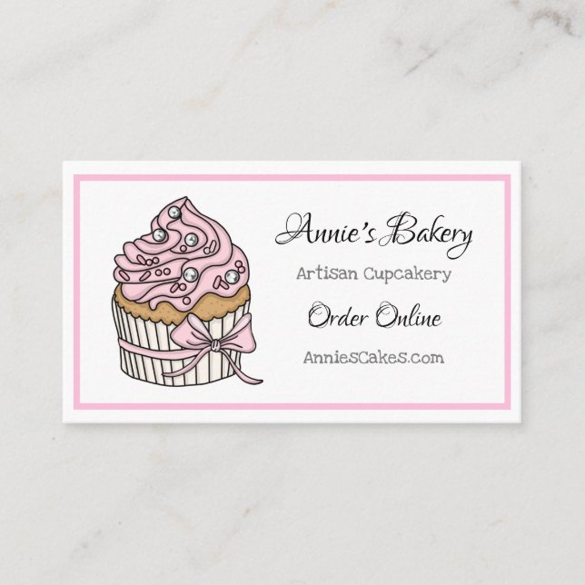 Bäckerei | Pink und Silver Cupcake Visitenkarte (Vorderseite)