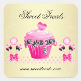 Bäckerei Pop Cupcake Pink Gold Zebra Quadratischer Aufkleber