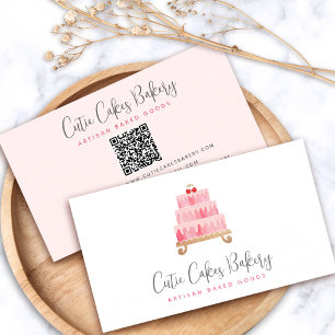 Bäckerei QR-Code-Torte Blush Pink Gebäck Konditor Visitenkarte