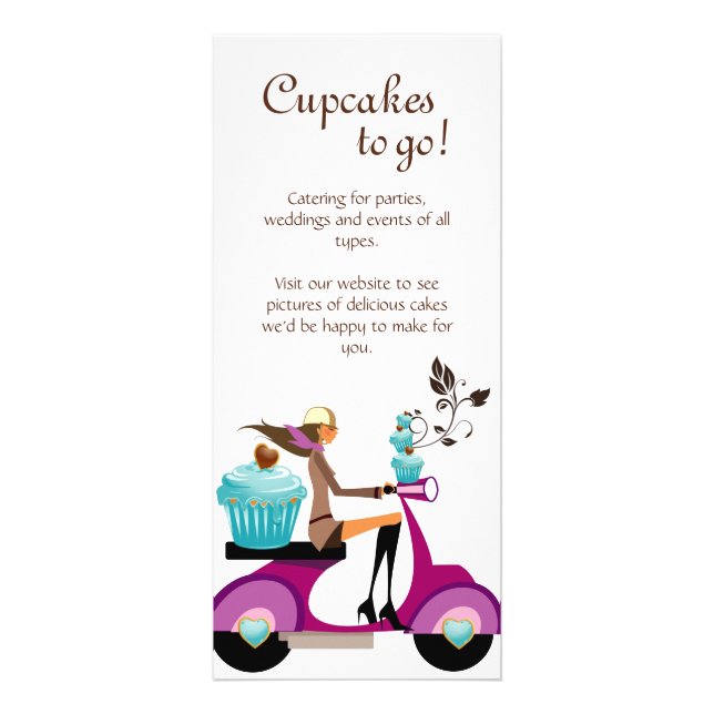 Bäckerei Rack Card Cupcake Scooter Blue Werbekarte (Vorne)