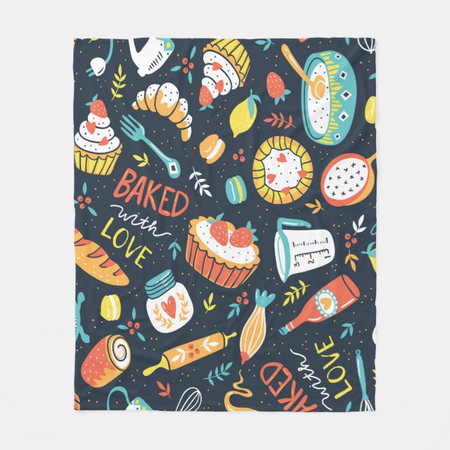 Bäckerei Retro nahtlos Muster mit Punkten und Blum Fleecedecke (Vorderseite)