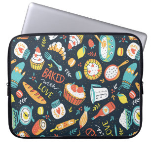 Bäckerei Retro nahtlos Muster mit Punkten und Blum Laptopschutzhülle