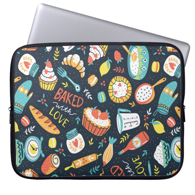 Bäckerei Retro nahtlos Muster mit Punkten und Blum Laptopschutzhülle (Vorderseite)