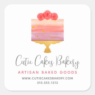 Bäckerei Rosa Lila Dessert Kuchen Gebäck Chef Mode Quadratischer Aufkleber