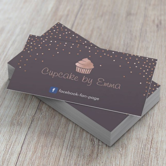 Bäckerei Rose Gold Cupcake Modern Confetti Lila Visitenkarte (Von Creator hochgeladen)
