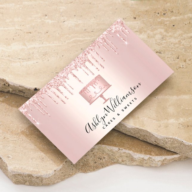 Bäckerei Rose Gold Glitzer Tropfen Konditorei Koch Visitenkarte (Von Creator hochgeladen)
