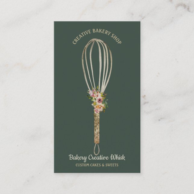 Bäckerei Rustic Whisk Floral Salbei grün Gold rust Visitenkarte (Vorderseite)