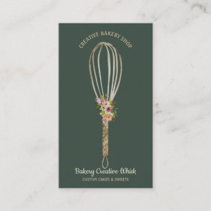 Bäckerei Rustikaler Schneebesen Floral salbei grün Visitenkarte