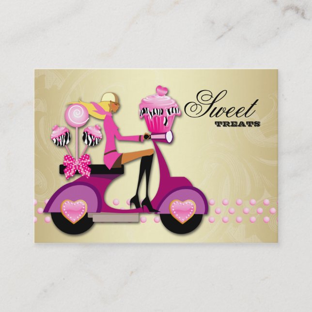 Bäckerei Scooter Girl Pink Gold Cake Pop Zebra Visitenkarte (Vorderseite)