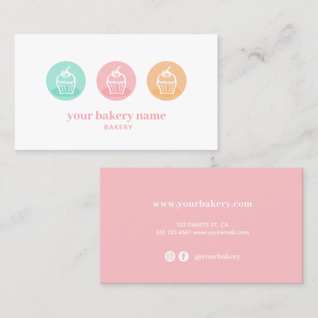 Bäckerei Sweet Cupcake Business Card Visitenkarte (Vorne/Hinten)