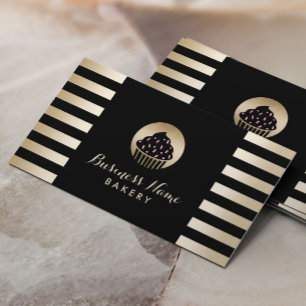Bäckerei Sweet Cupcake Modern Black & Gold Streif Visitenkarte