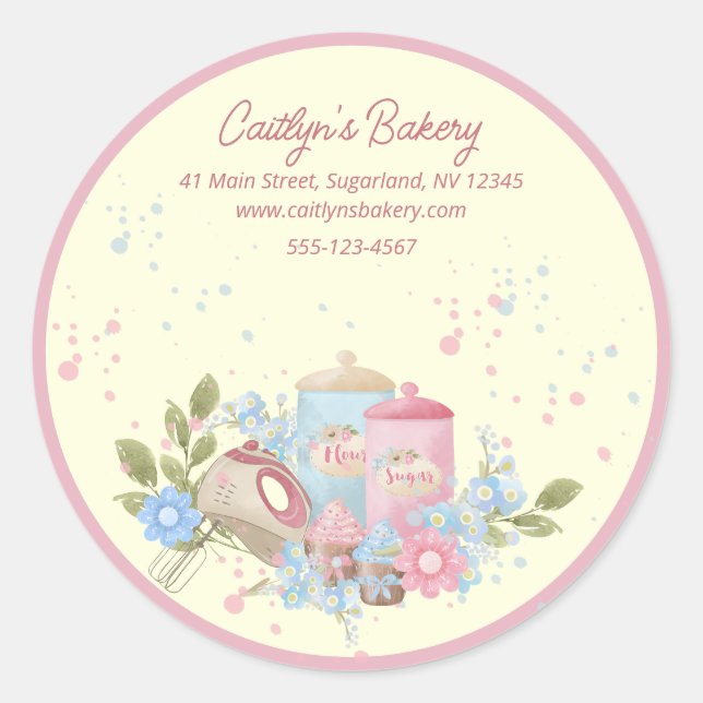 Bäckerei und Konditorei Personalisiert Pink Edge Runder Aufkleber (Vorderseite)
