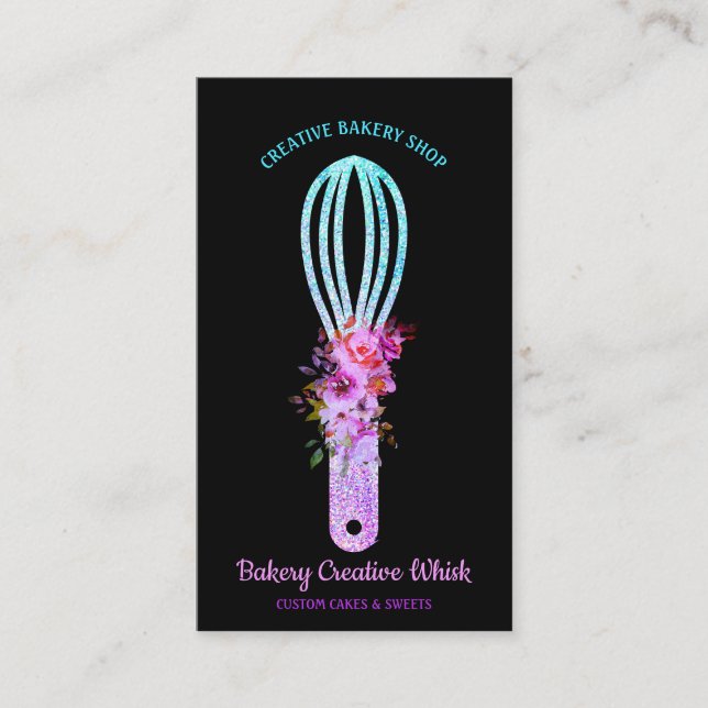 Bäckerei Whisk funkelnd glitz aquamarin Schwarz Visitenkarte (Vorderseite)
