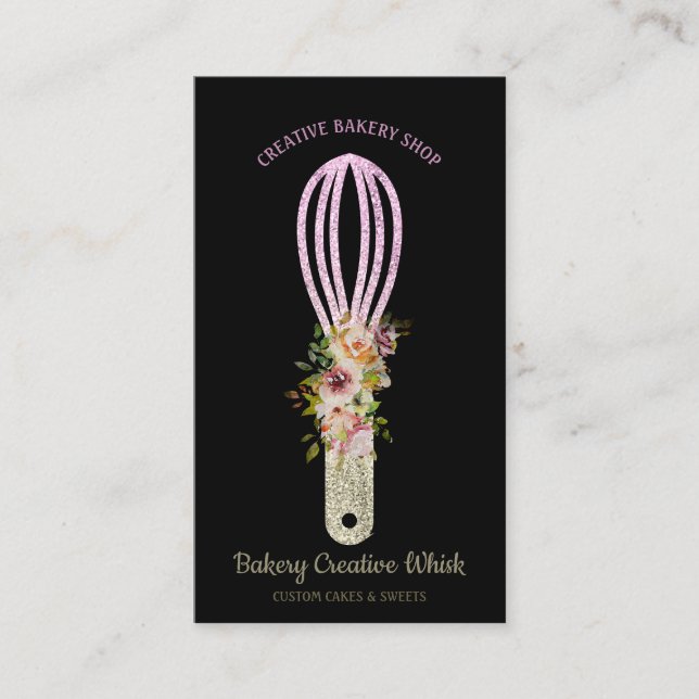 Bäckerei Whisk glitzerndes Gold Schwarz Visitenkarte (Vorderseite)