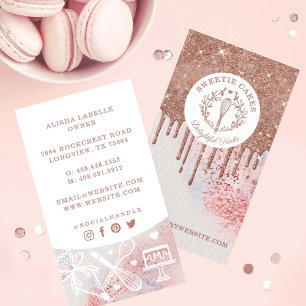 Bäckerei Whisky Glitzer Rose Gold Pink Tropfen Visitenkarte