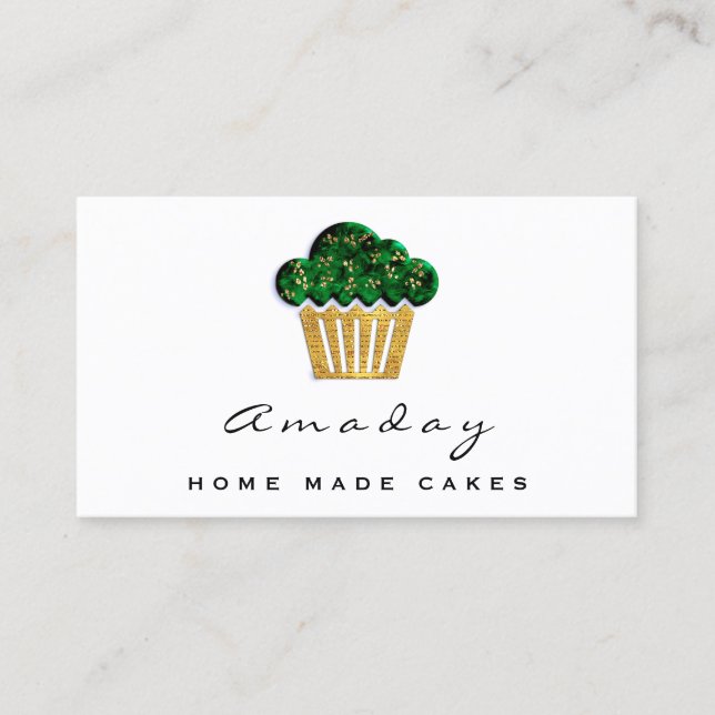 Bäckerei Zuhause Made Cakes Logo Muffano Green Visitenkarte (Vorderseite)