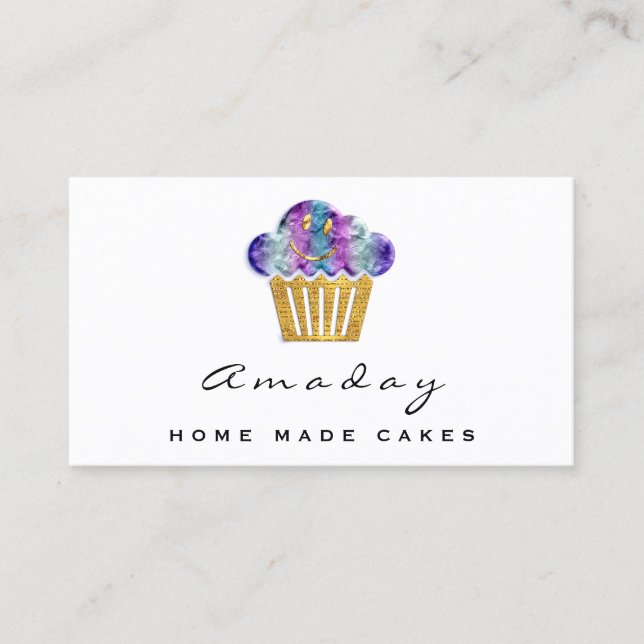 Bäckerei Zuhause Made Cakes Logo Muffin Golden Smi Visitenkarte (Vorderseite)