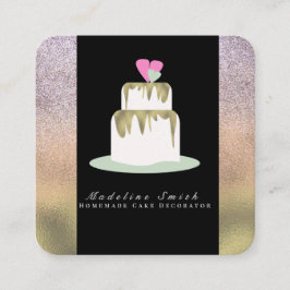 Bäckerei Zwei Tier Hochzeitstorte Gold Sparkle Quadratische Visitenkarte