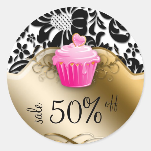 Bäckereiaufkleber Cupcake Floral Karamelll Pink Runder Aufkleber (Vorderseite)