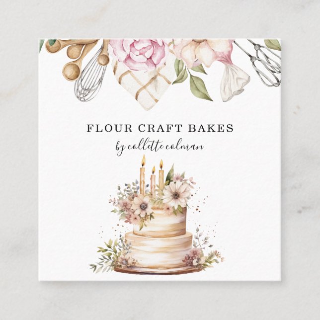 Bäckereien Koch Wasserfarben Backwerkzeuge Kuchen Quadratische Visitenkarte (Vorderseite)