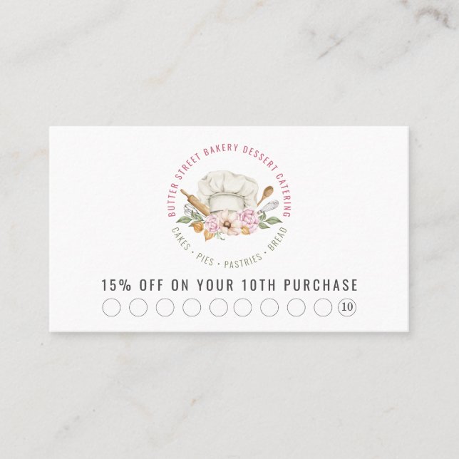 Bäckereigebäck Koch Aquarellfarben Backgeschirr Rabattkarte (Vorderseite)