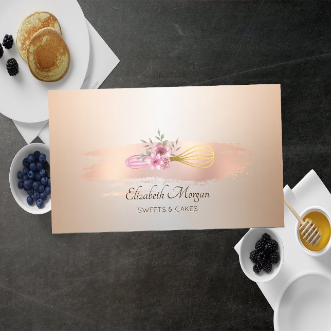 Bäckereihandwerkzeuge Rose Gold Pinselstrich Visitenkarte (Von Creator hochgeladen)