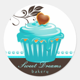 Bäckereikleber Blue Cupcake Chocolate Brown Runder Aufkleber