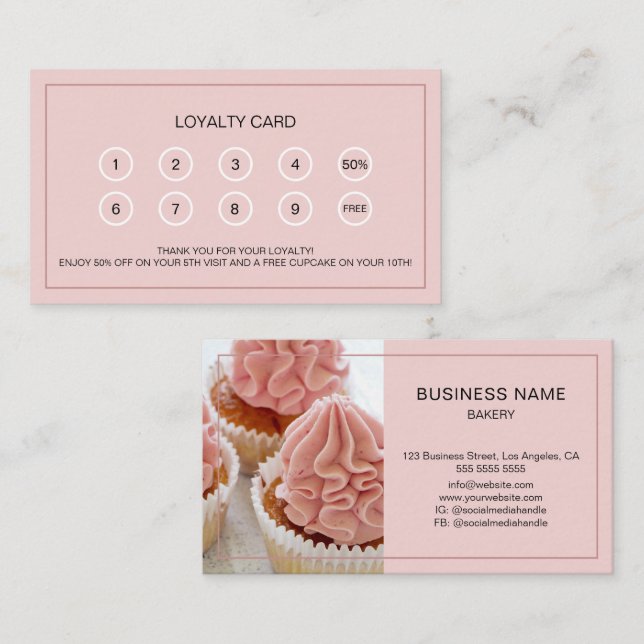 Bäckereikunde Kundenbelohnung Custom Foto Pink Treuekarte (Vorne/Hinten)