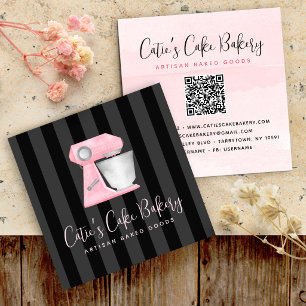 Bäckereimischer Blush Pink QR-Code auf schwarzen S Quadratische Visitenkarte