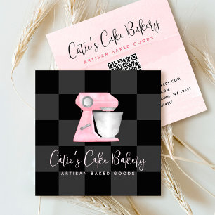 Bäckereimischer Rosé QR-Code Schwarz Kariert Quadratische Visitenkarte