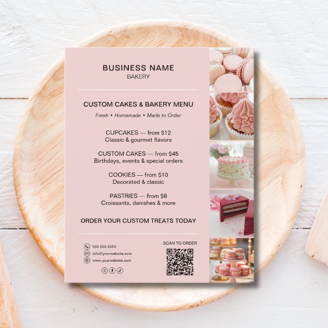 Bäckereispeisekarte Flyer Vorlage mit QR-Code (Bakery Menu Flyer Template with QR Code)