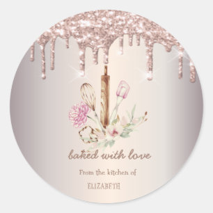 Bäckereiwerkzeuge Blume Glitzer Tropfen Runder Aufkleber