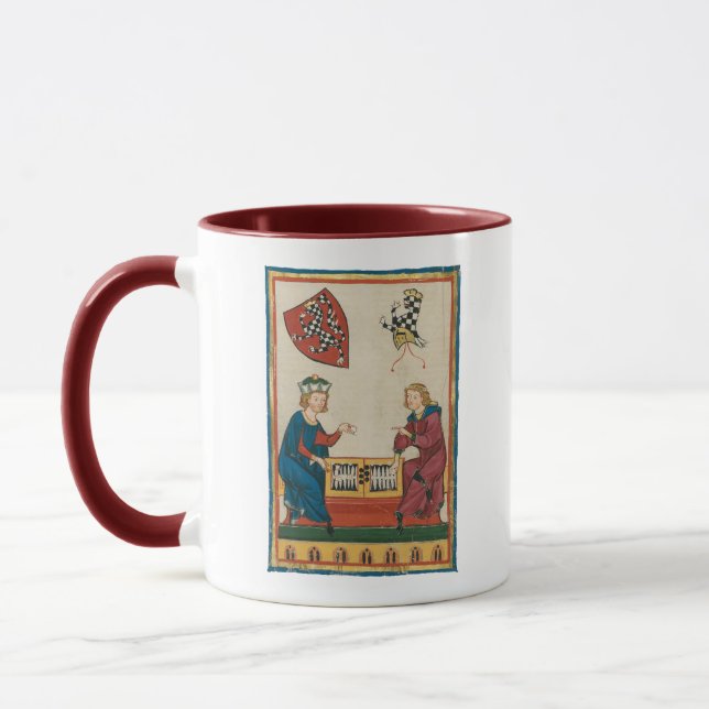 Backgammon Game, mittelalterliche Kunst des 14. Ja Tasse (Links)