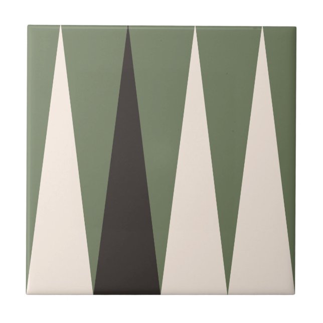 Backgammon Geometric Muster Sage Green Modern Fliese (Vorderseite)