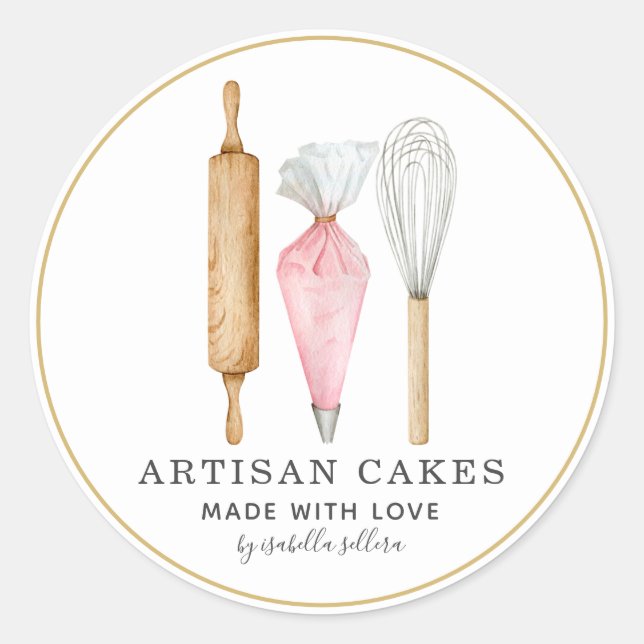 Backgebäck Koch Backgeschirr Utensitis Produktkenn Runder Aufkleber (Vorderseite)