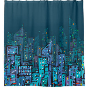 Background of night Cityscape. Hand drawn illustra Duschvorhang