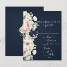 Background Wedding Pink Peonies Navy RSVP Karte