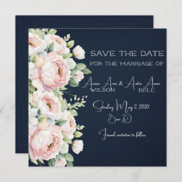 Background Wedding Pink Peonies Navy Save The Date