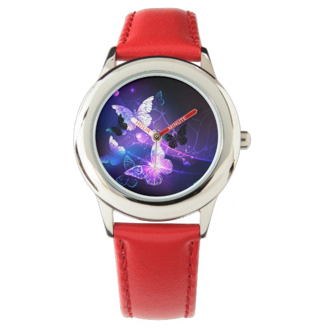 Background with Night Butterflies Armbanduhr (Vorderseite)