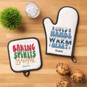 Backgummi Bright & Cold Hands Warm Herz Xmas Ofenhandschuh & Topflappen-Set