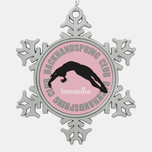 Backhandspring Verein-Gymnastik ornement Schneeflocken Zinn-Ornament (Vorderseite)