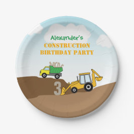 Backhoe and Dump Truck Boy's Geburtstagsparty Pappteller