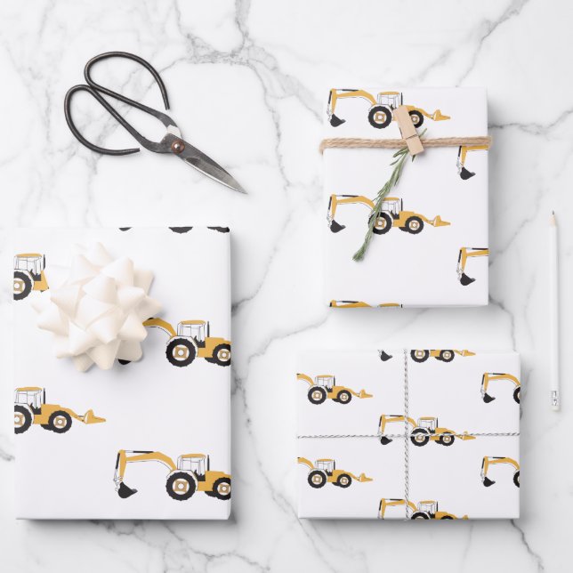 Backhoe-Bauwagen Geschenkpapier Set (Vorderseite)
