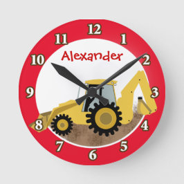 Backhoe-Uhr (rot) Fügen Sie einen Namen hinzu Runde Wanduhr